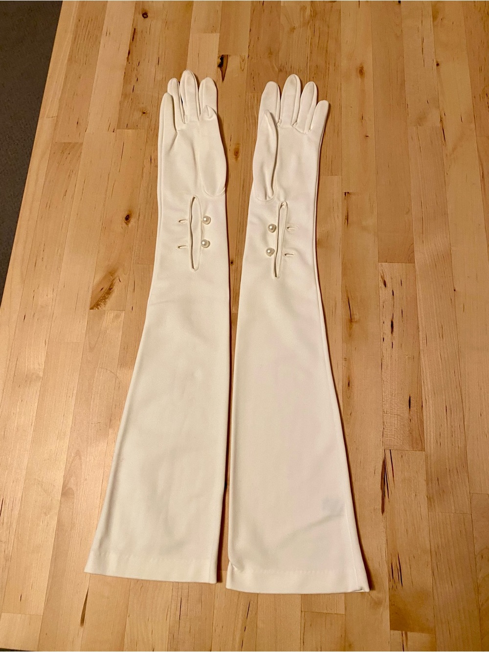Long Ivory Evening Gloves with Pearl Button Trim